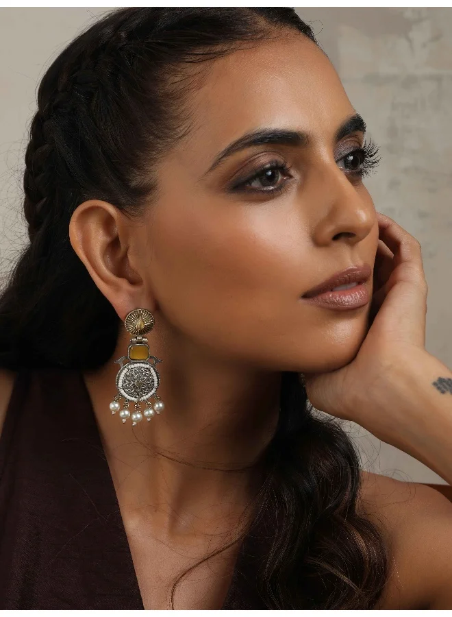 trueBrowns trueBrowns Silver Gold Tone Meenakari Pearl Drop Earrings