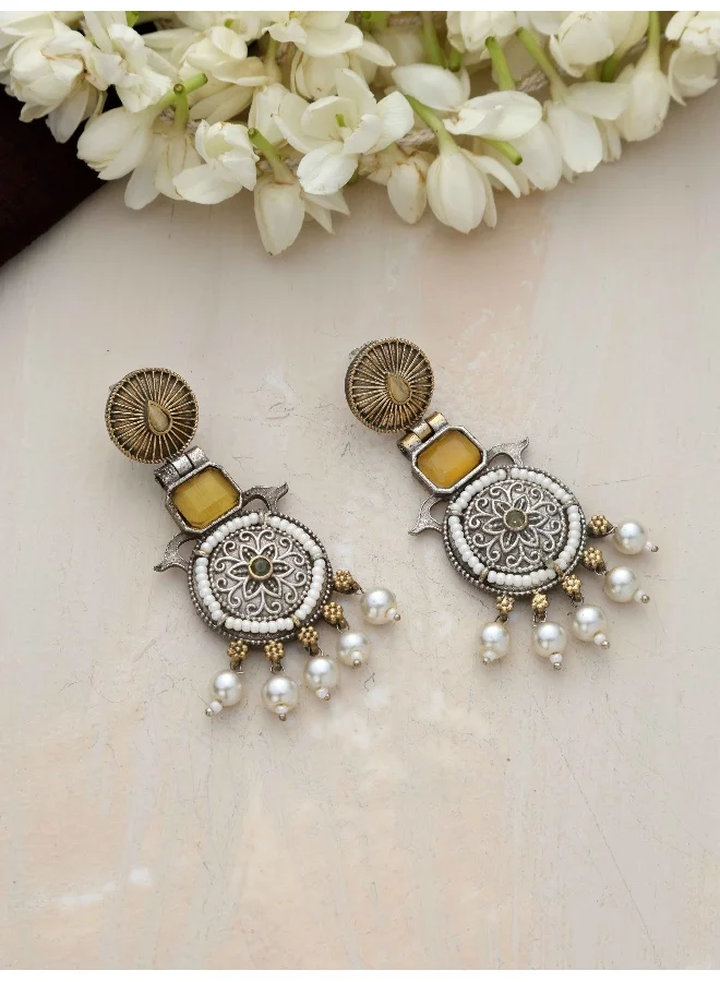 trueBrowns trueBrowns Silver Gold Tone Meenakari Pearl Drop Earrings