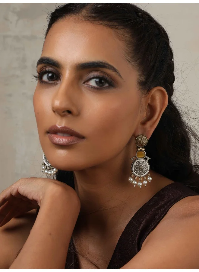 trueBrowns trueBrowns Silver Gold Tone Meenakari Pearl Drop Earrings