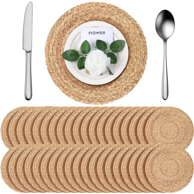 FoldTier 40 Pcs Round Placemats Bulk Plate Chargers Set 11.8 Inch Woven Placemat Rustic Braided Straw Rattan Charger Natural Water Hyacinth Place Mat for Wedding Party Table Single Tableware Use - Image 1