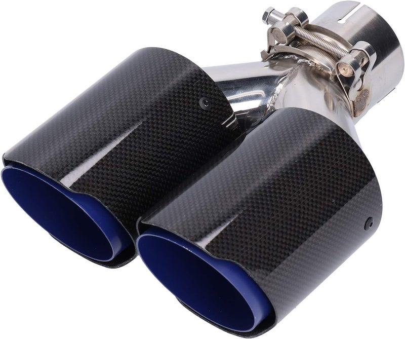 klarako Dual Exhaust Tips, Universal Dual Exhaust Pipe Tip Glossy Carbon Fiber Y?Shape Tail Pipe W/Clamp - Image 1