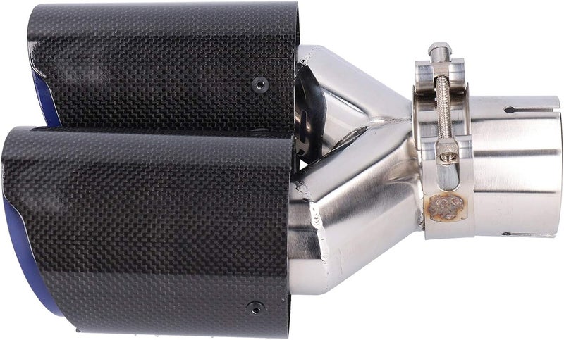 klarako Dual Exhaust Tips, Universal Dual Exhaust Pipe Tip Glossy Carbon Fiber Y?Shape Tail Pipe W/Clamp - Image 3