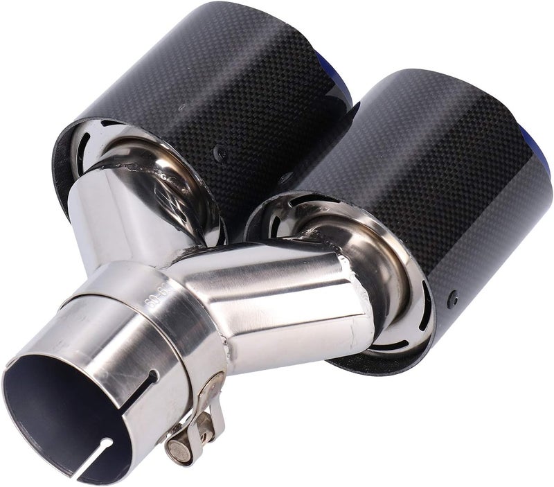 klarako Dual Exhaust Tips, Universal Dual Exhaust Pipe Tip Glossy Carbon Fiber Y?Shape Tail Pipe W/Clamp - Image 5