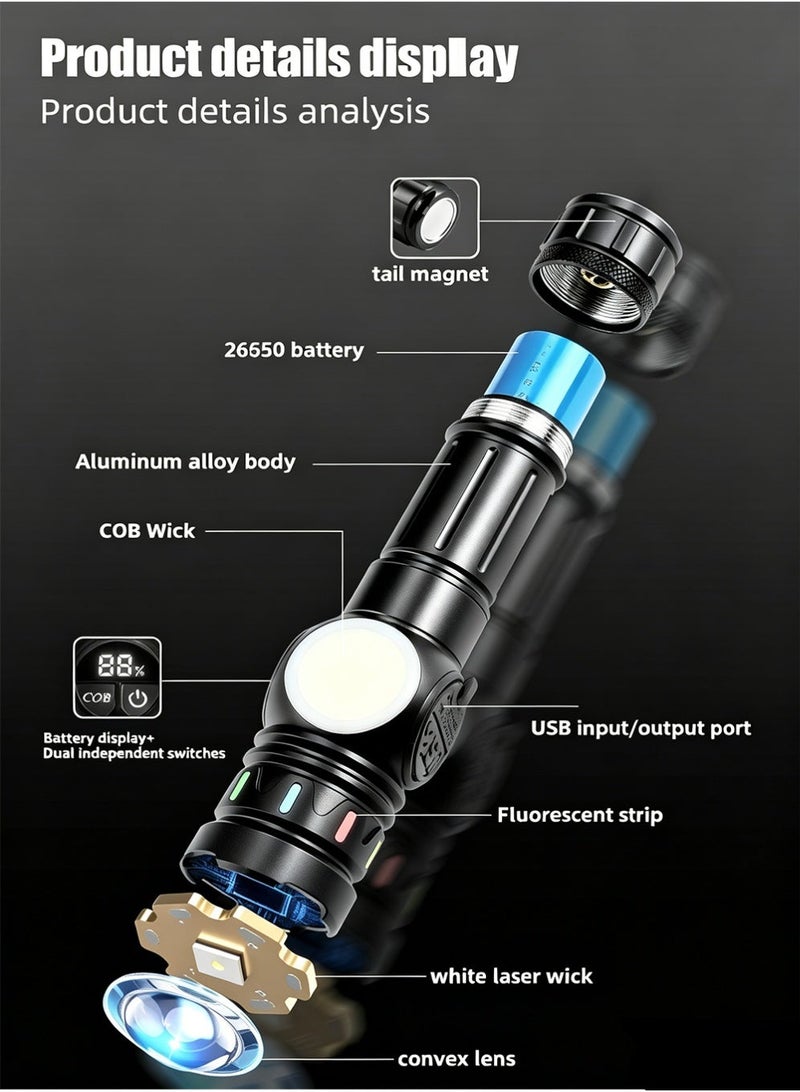 X-level Flashlights High Lumens Rechargeable, 120000 Lumens Super Bright Led Flashlight with COB Work Light, Powerful Flash Light, High Powered Handheld Tactical Flashlights for Emergencies Camping Hiking Gift Flashlights - Image 3