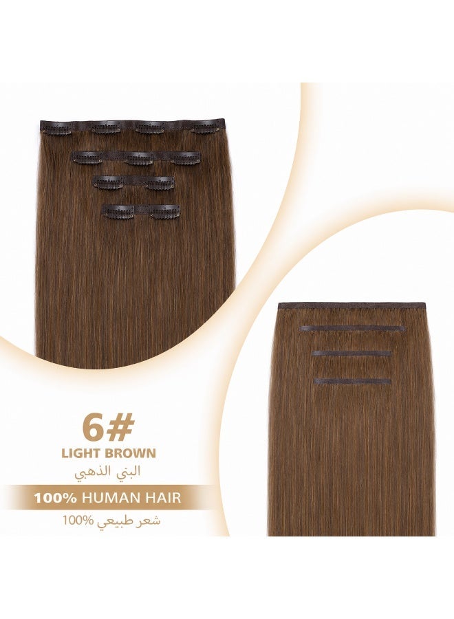 Richcoco Rich Coco 100% Remy Human Hair Seamless Clip In Hair Extensions 4PCS Light Brown 6# Straight Hair Extensions Soft Silky Thick Full Head Invisible Clip Hair Extensions Long Lasting Natural Hair Extensions for Women - Image 2