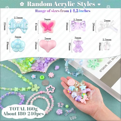 TINKRSTUFF Assorted 180-240PCS Acrylic Beads for Bracelet Making, Flower Bow Butterfly Candy GummyBear Aesthetic Bracelet Charms,Cute Beads for Jewelry Making DIY Necklace Keychain Phone Charm - Image 2