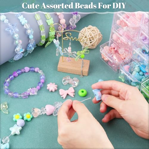 TINKRSTUFF Assorted 180-240PCS Acrylic Beads for Bracelet Making, Flower Bow Butterfly Candy GummyBear Aesthetic Bracelet Charms,Cute Beads for Jewelry Making DIY Necklace Keychain Phone Charm - Image 3