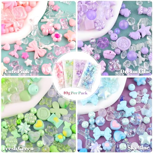 TINKRSTUFF Assorted 180-240PCS Acrylic Beads for Bracelet Making, Flower Bow Butterfly Candy GummyBear Aesthetic Bracelet Charms,Cute Beads for Jewelry Making DIY Necklace Keychain Phone Charm - Image 4