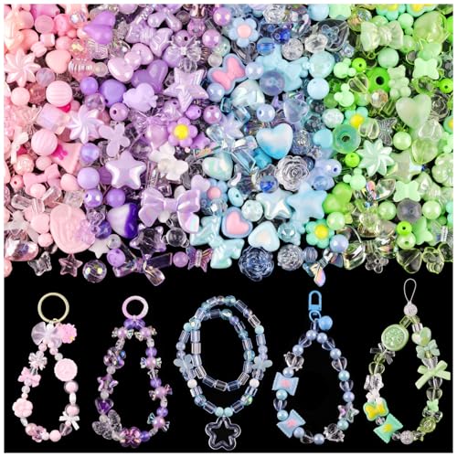 TINKRSTUFF Assorted 180-240PCS Acrylic Beads for Bracelet Making, Flower Bow Butterfly Candy GummyBear Aesthetic Bracelet Charms,Cute Beads for Jewelry Making DIY Necklace Keychain Phone Charm - Image 1