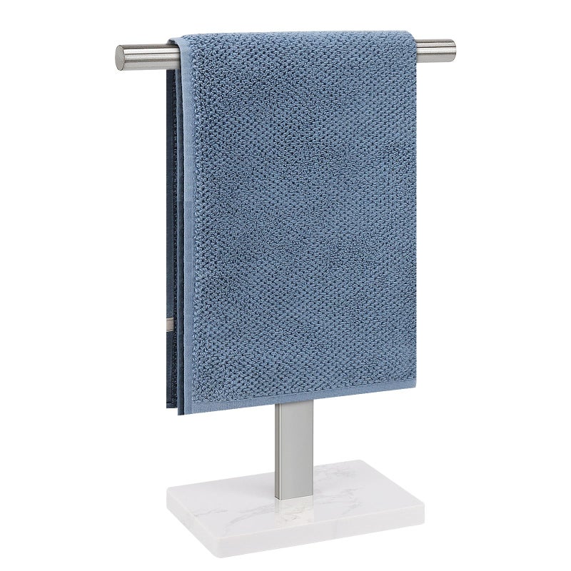 BathAce Hand Towel Holder TShape Hand Towel Stand for Bathroom Hand Towel Rack Bar Standing for Vanity Kitchen Countertop 304 Stainless Steel 14INMarble Base Brushed
