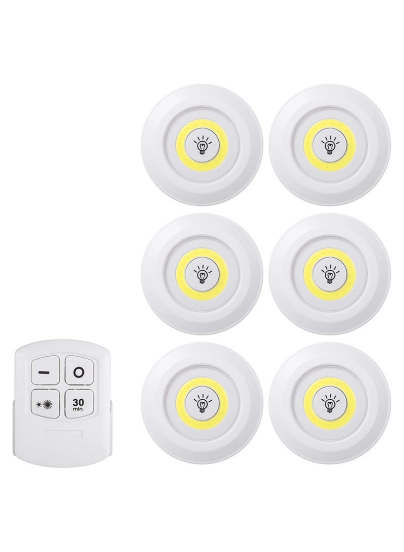 ELTRAZONE 1W COB LED Puck Light 6 Pack with Remote Controller Brightness Adjustable Wireless Dimmable Touch Sensor Control Night Lamp Under Cabinet Lighting Battery Powered Operated for Cabinet Wall - Image 1