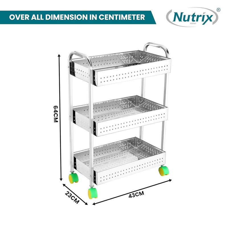 NUTRIX Stainless Steel Fruit Basket Trolley Kitchen Storage Organizer Fruit Vegetable Stand 3 Shelves - Image 3