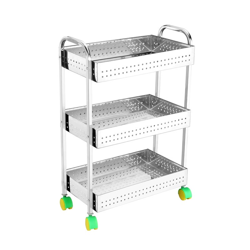 NUTRIX Stainless Steel Fruit Basket Trolley Kitchen Storage Organizer Fruit Vegetable Stand 3 Shelves - Image 1
