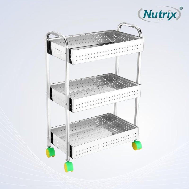 NUTRIX Stainless Steel Fruit Basket Trolley Kitchen Storage Organizer Fruit Vegetable Stand 3 Shelves - Image 2