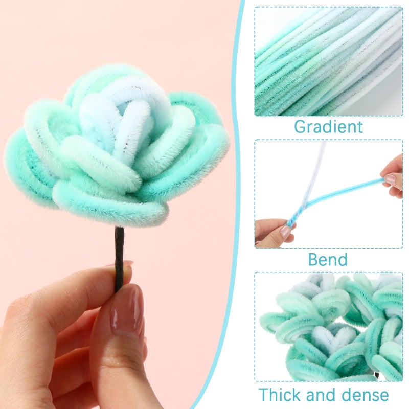DaisyInner 700 Pcs Pipe DIY Cleaners for Craft Cleaners Flower Pipe Bulk Pastel Chenille Stems Flower Gradient Colored Fluffy for Valentine's Day School Party Decor(Blue Style) - Image 3