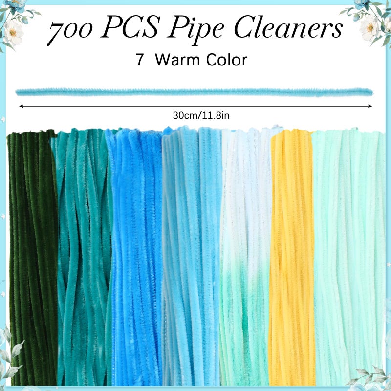 DaisyInner 700 Pcs Pipe DIY Cleaners for Craft Cleaners Flower Pipe Bulk Pastel Chenille Stems Flower Gradient Colored Fluffy for Valentine's Day School Party Decor(Blue Style) - Image 2