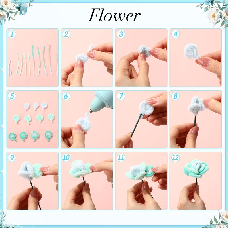 DaisyInner 700 Pcs Pipe DIY Cleaners for Craft Cleaners Flower Pipe Bulk Pastel Chenille Stems Flower Gradient Colored Fluffy for Valentine's Day School Party Decor(Blue Style) - Image 5
