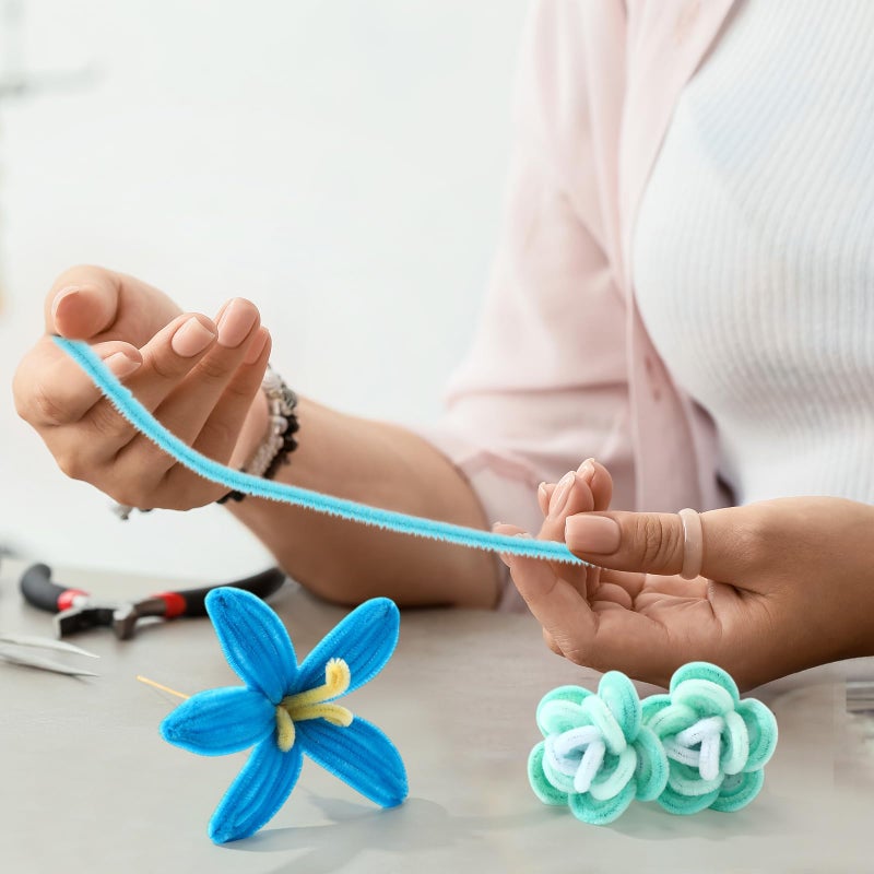 DaisyInner 700 Pcs Pipe DIY Cleaners for Craft Cleaners Flower Pipe Bulk Pastel Chenille Stems Flower Gradient Colored Fluffy for Valentine's Day School Party Decor(Blue Style) - Image 4