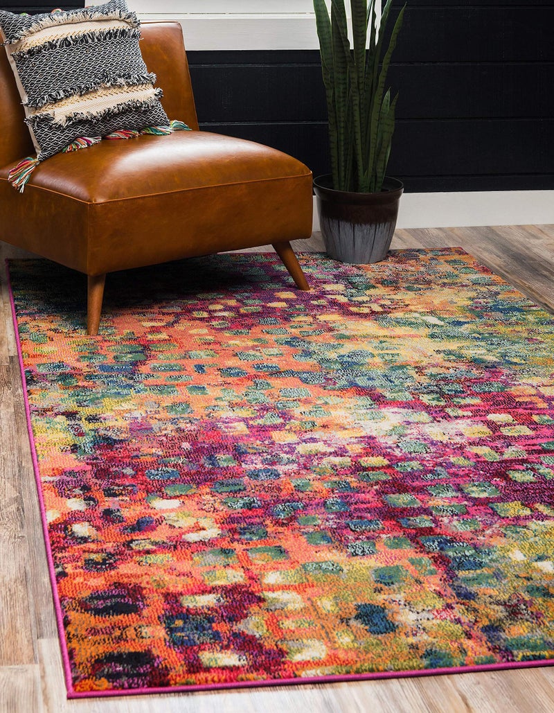 Unique Loom Jardin Collection Colorful, Vibrant, Abstract, Modern Area Rug (5' 0 x 8' 0 Rectangular, Multi/ Blue) - Image 3