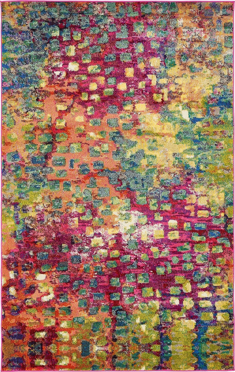 Unique Loom Jardin Collection Colorful, Vibrant, Abstract, Modern Area Rug (5' 0 x 8' 0 Rectangular, Multi/ Blue) - Image 2