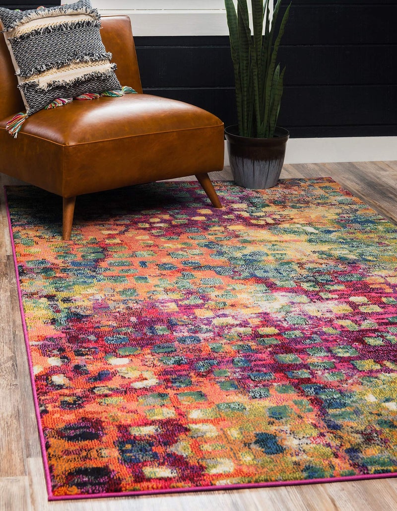 Unique Loom Jardin Collection Colorful, Vibrant, Abstract, Modern Area Rug (5' 0 x 8' 0 Rectangular, Multi/ Blue) - Image 1