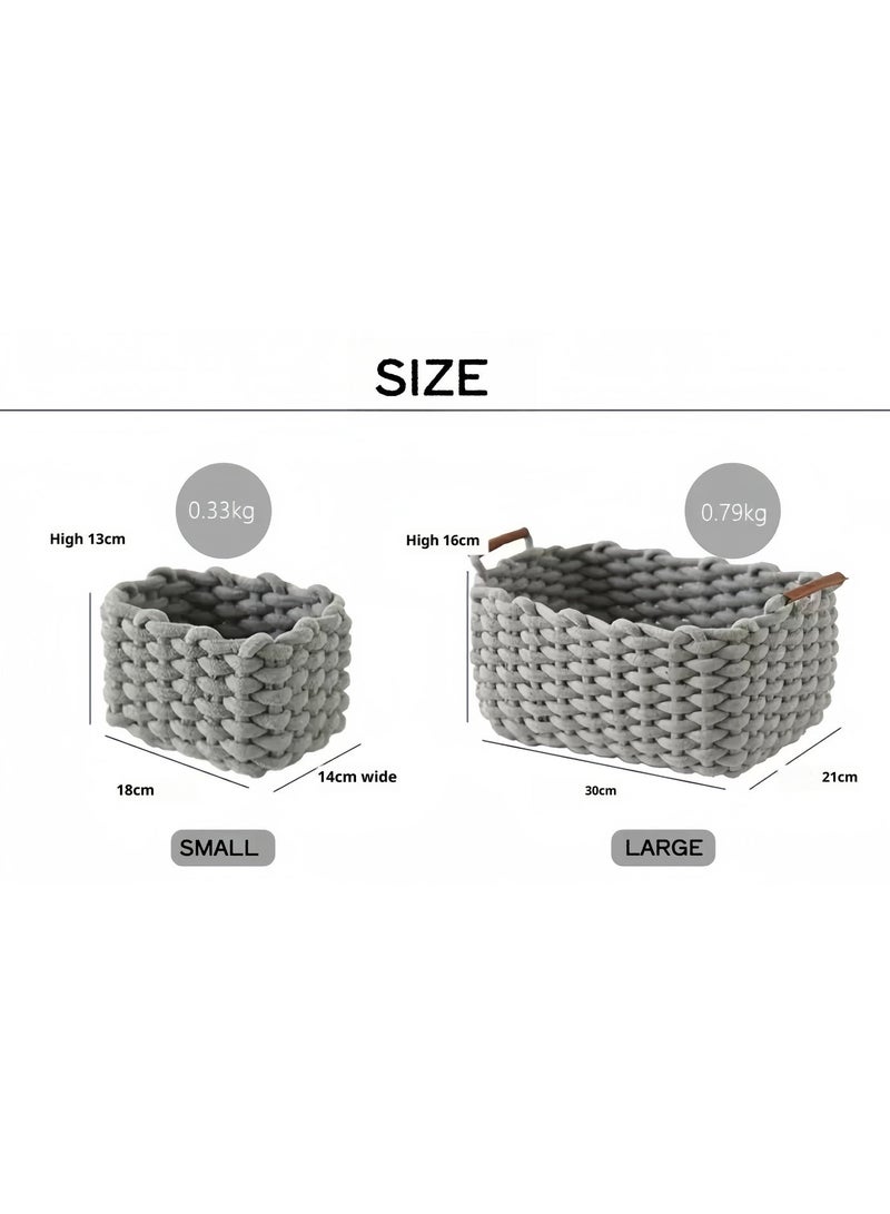 Handmade woven storage box （set of three),Light gray - Image 2