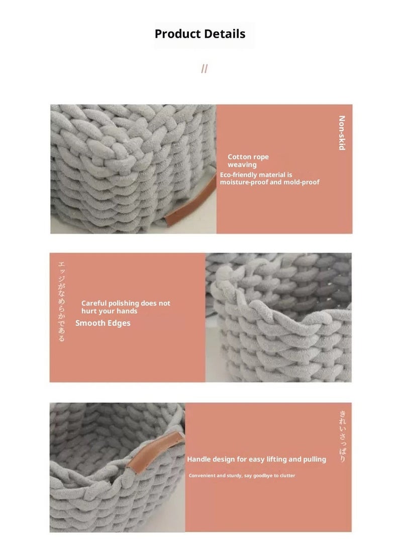 Handmade woven storage box （set of three),Light gray - Image 4