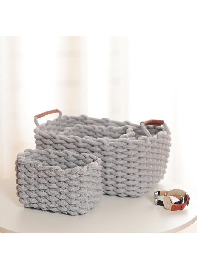 Handmade woven storage box （set of three),Light gray - Image 5