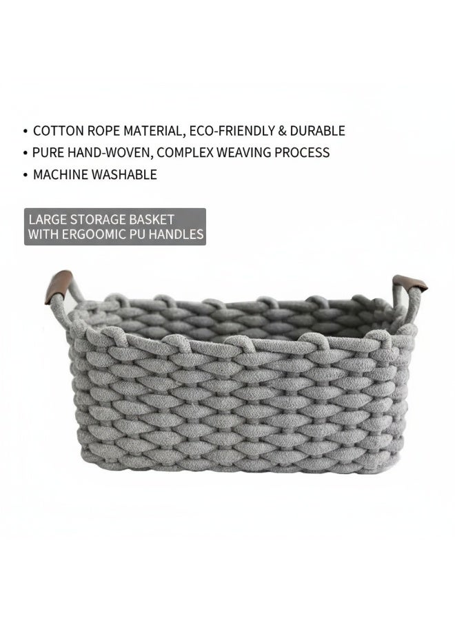 Handmade woven storage box （set of three),Light gray - Image 3