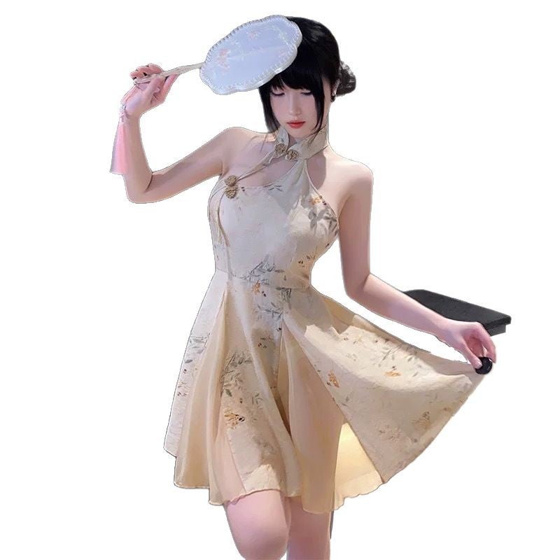 nightingale Retro Chinese Style Cheongsam Lingerie Sexy Printed See-Through Backless A-Line Erotic Nightwear - Image 5
