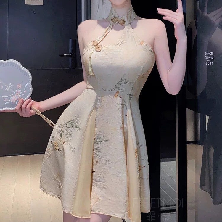 nightingale Retro Chinese Style Cheongsam Lingerie Sexy Printed See-Through Backless A-Line Erotic Nightwear - Image 2