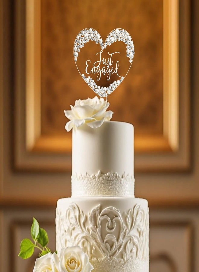 GRMIKBU Just Engaged Cake Topper Rhinestone Heart Decor with Pearls for Engagement Bridal Shower Wedding Anniversary Party - Image 2