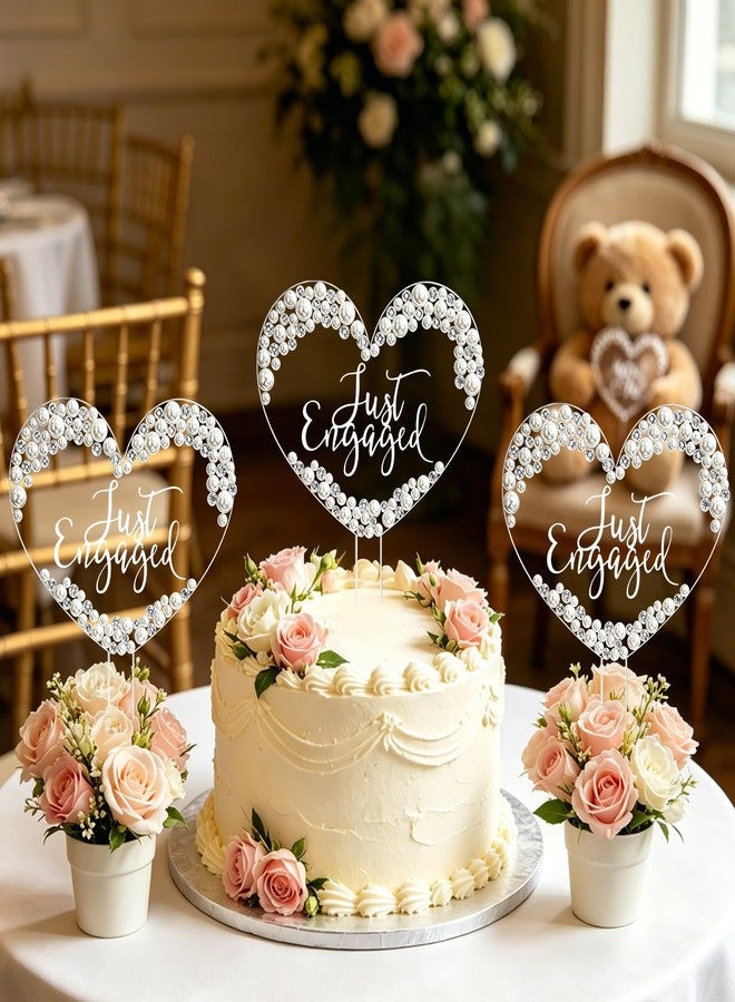GRMIKBU Just Engaged Cake Topper Rhinestone Heart Decor with Pearls for Engagement Bridal Shower Wedding Anniversary Party - Image 3