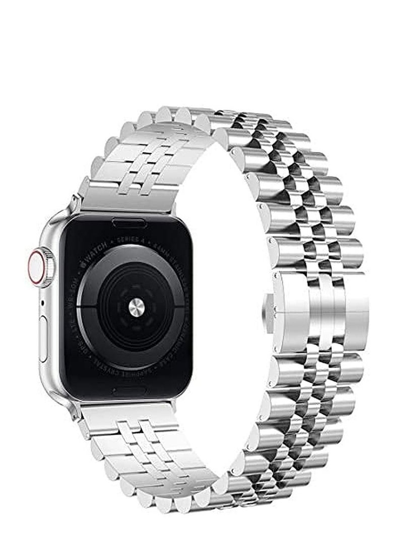 جينيكست سوار ثقيل من الفولاذ المقاوم للصدأ مع سوار بقفل قابل للطي على شكل فراشة لسلسلة iWatch 8/7/6 / SE Series 5/4/3 / size42 / 44/45 / 49mm - Image 1