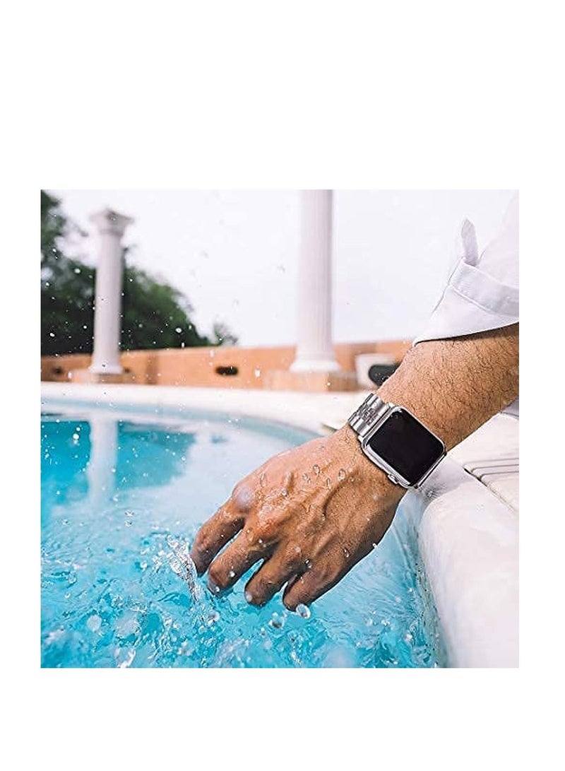 جينيكست سوار ثقيل من الفولاذ المقاوم للصدأ مع سوار بقفل قابل للطي على شكل فراشة لسلسلة iWatch 8/7/6 / SE Series 5/4/3 / size42 / 44/45 / 49mm - Image 4