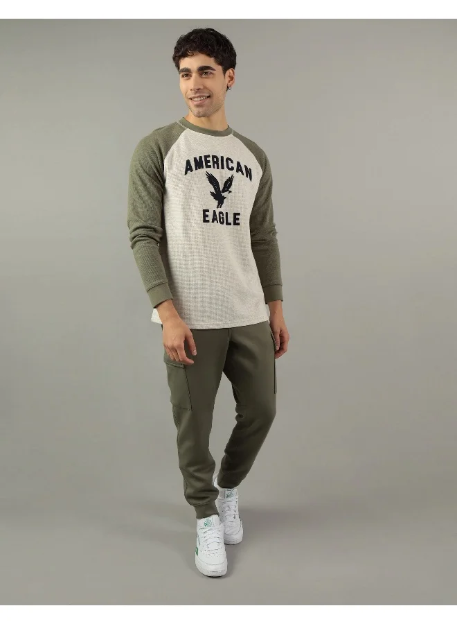 American Eagle AE Long-Sleeve Raglan Logo Graphic Thermal T-Shirt