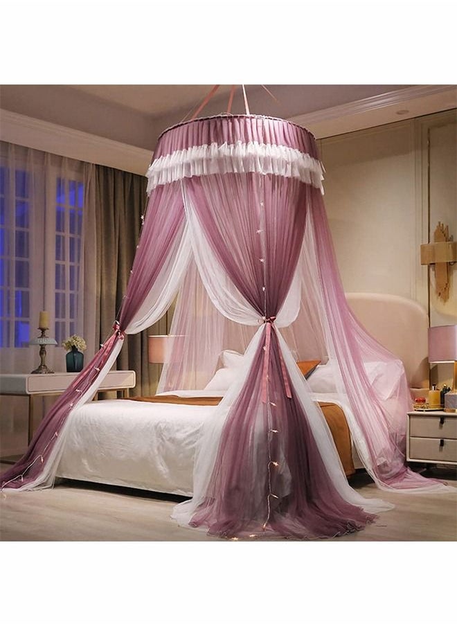 ZERIFAM - Double Layers Sheer Mesh Round Lace Princess Mosquito Net Tent with Stars String Lights - Image 1
