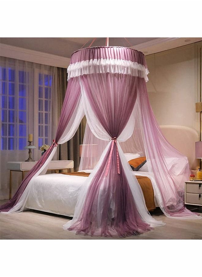 ZERIFAM - Double Layers Sheer Mesh Round Lace Princess Mosquito Net Tent with Stars String Lights - Image 1