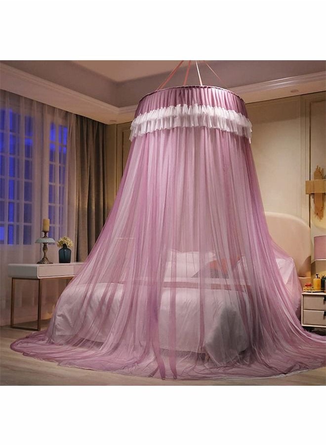 ZERIFAM - Double Layers Sheer Mesh Round Lace Princess Mosquito Net Tent with Stars String Lights - Image 1