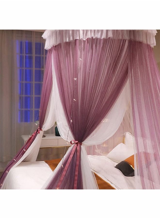 ZERIFAM - Double Layers Sheer Mesh Round Lace Princess Mosquito Net Tent with Stars String Lights - Image 1