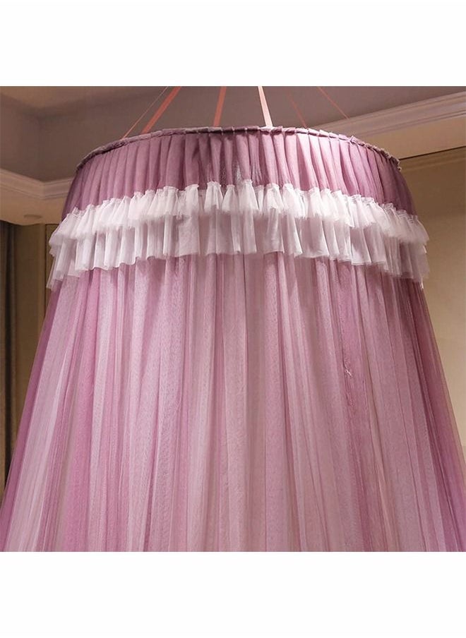 ZERIFAM - Double Layers Sheer Mesh Round Lace Princess Mosquito Net Tent with Stars String Lights - Image 1