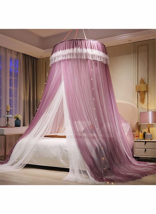 ZERIFAM - Double Layers Sheer Mesh Round Lace Princess Mosquito Net Tent with Stars String Lights - Image 1