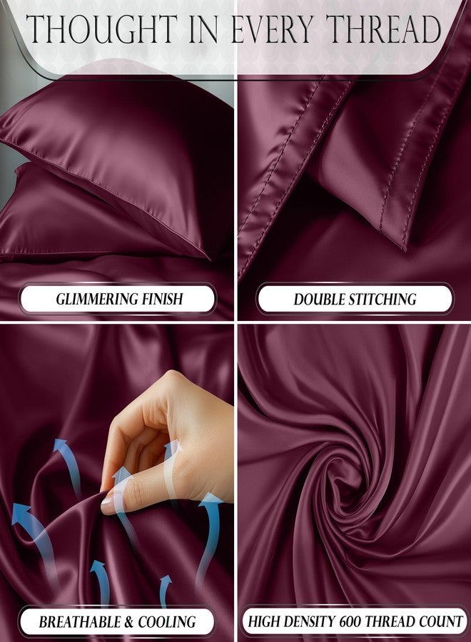 DECOLURE Satin Bed Sheets - 4 Piece Luxury Silky Full Size Bedding Set - Softer Than Silk, Wrinkle-Free with 15” Deep Pocket Fitted Sheet, Perfect for Hair & Skin, Gifts for Women (Rosewood-01) - Image 3