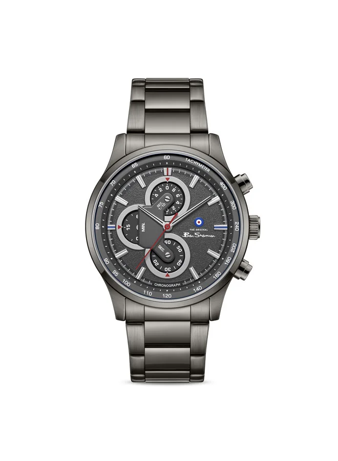 بين شيرمان Brighton Gunmetal Dial Gunmetal Stainless Steel Bracelet Chronograph Watch for Men, 43.5mm