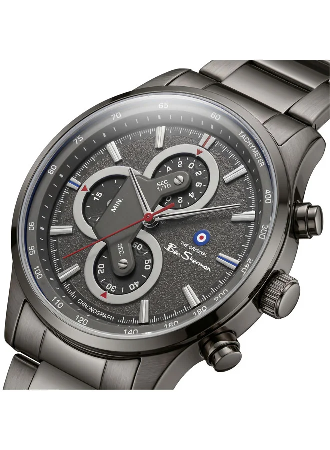 بين شيرمان Brighton Gunmetal Dial Gunmetal Stainless Steel Bracelet Chronograph Watch for Men, 43.5mm