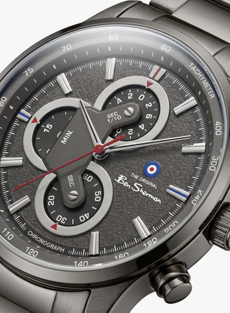 بين شيرمان Brighton Gunmetal Dial Gunmetal Stainless Steel Bracelet Chronograph Watch for Men, 43.5mm