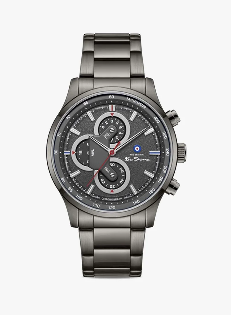 بين شيرمان Brighton Gunmetal Dial Gunmetal Stainless Steel Bracelet Chronograph Watch for Men, 43.5mm