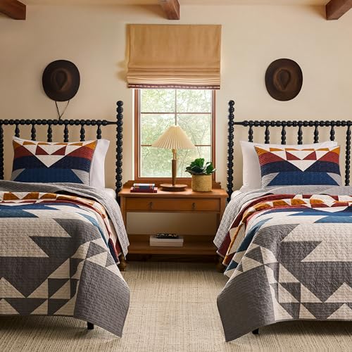 Pendleton Explorer Twin Quilt Bedding Set with 1 Pillow Sham Luxury Cotton Bedding Lightweight Quilted Bedspreads Coverlet for Bed Farmhouse Quilt Machine Washable Twin Blue Grey Multi - Image 3