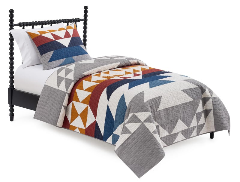Pendleton Explorer Twin Quilt Bedding Set with 1 Pillow Sham Luxury Cotton Bedding Lightweight Quilted Bedspreads Coverlet for Bed Farmhouse Quilt Machine Washable Twin Blue Grey Multi - Image 2