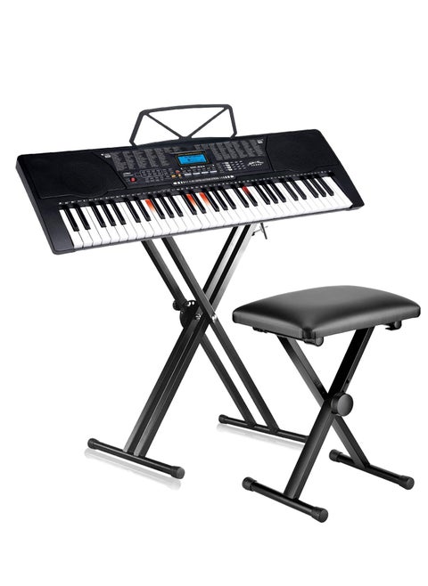 61 Key Keyboard Piano for Beginners LCD Display MK825 Eletronic Keyboard Lighting Digital Piano Keyboard with Sheet Music Stand, Power Supply,Keyboard Stand, Piano Bench